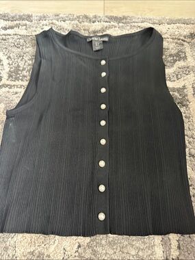 Christian Lacroix Black Sleeveless Pleated Button-Front Tank